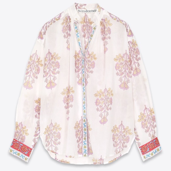 Alix of Bohemia boho Kiki Pastis button down embroidered shirt blouse - Small - Picture 2 of 7